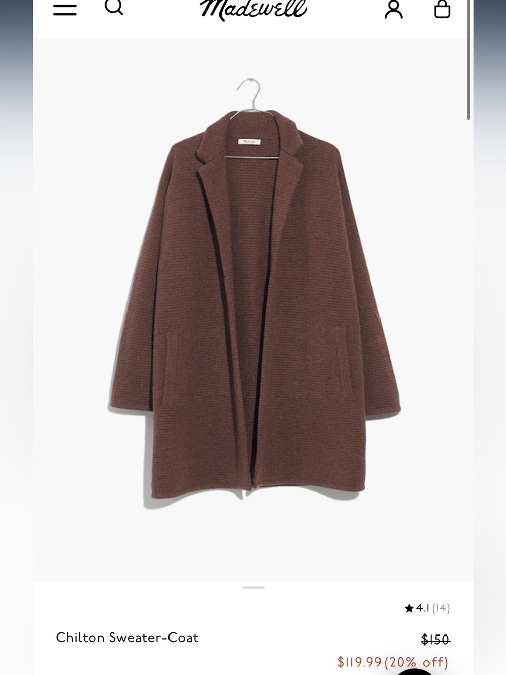Madewell Cozy Brown Textured Open Cardigan - Picture 3 of 3